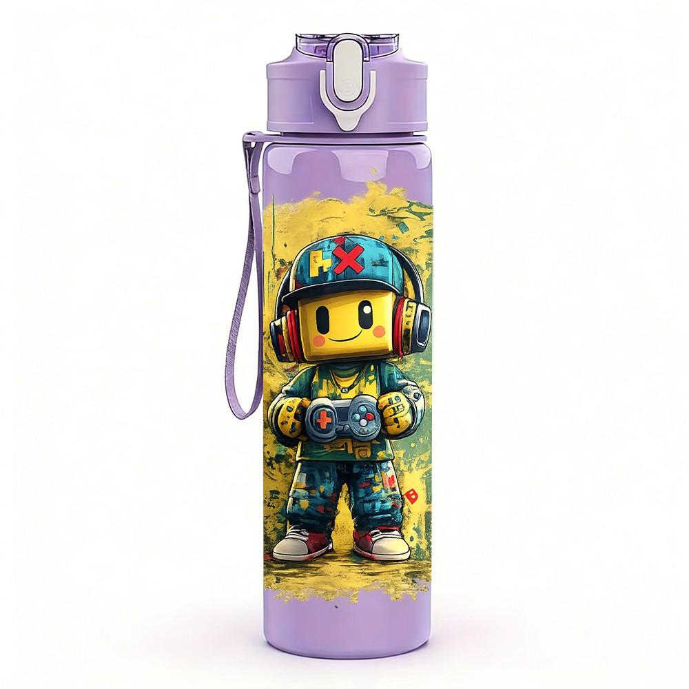 1PC Space Astronaut Character Cartoon Print 750ml Color Plastic Sports Water Bottle Leakproof Flip Straw Lid Suitable for Sports Office Home Use