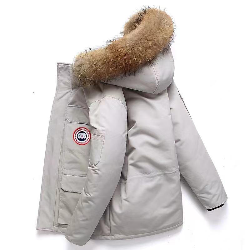 Real Fur Collar Men's Down Jacket Men's Couple Women's Winter Tooling Thickened To Keep Warm and Cold