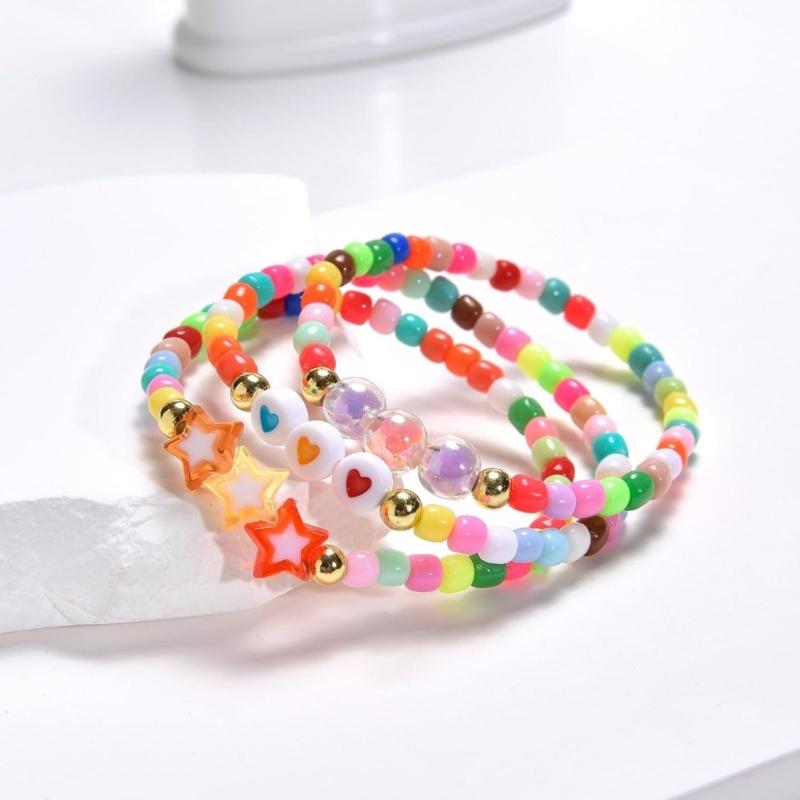 Pack of 8 Trendy Adjustable Bracelets Bohemian Beaded Jewelry with Love Charm Rainbow Colors Gift for Women and Girls