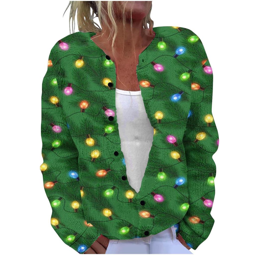 New Christmas 3D Print Faux Fur Knit Cardigan Coat
