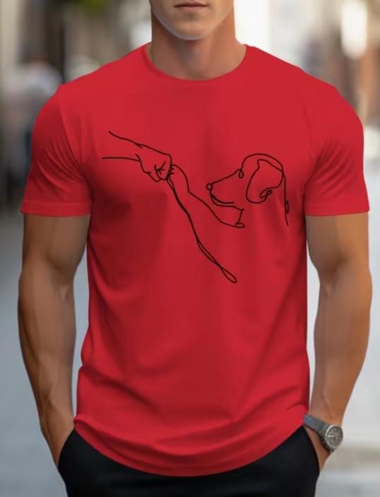 Unisexs Line Art Dog Print Tshirt Super Cute Handdrawn Puppy Sketchinteraction Paw Print Leash Graphic Tee Brand Mbdmbd