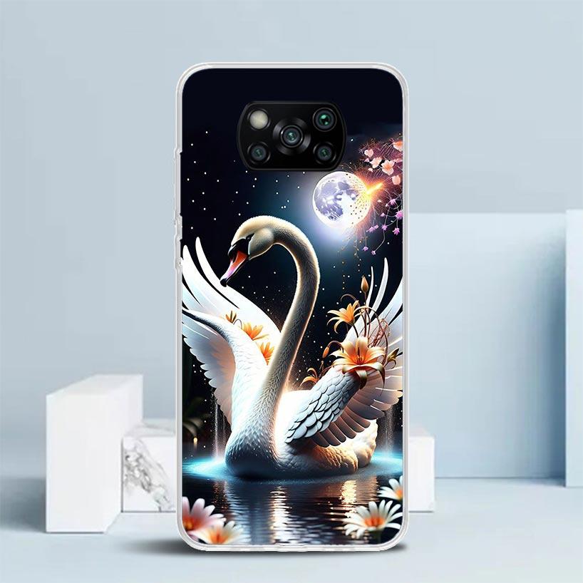 White Swan Grace Art Phone Case For Xiaomi Poco F7 Ultra X5 X6 X7 Pro M7 Redmi 15C 15 13C 13 12C 12 10C 10 10A 9 9C 9A 9T Cover