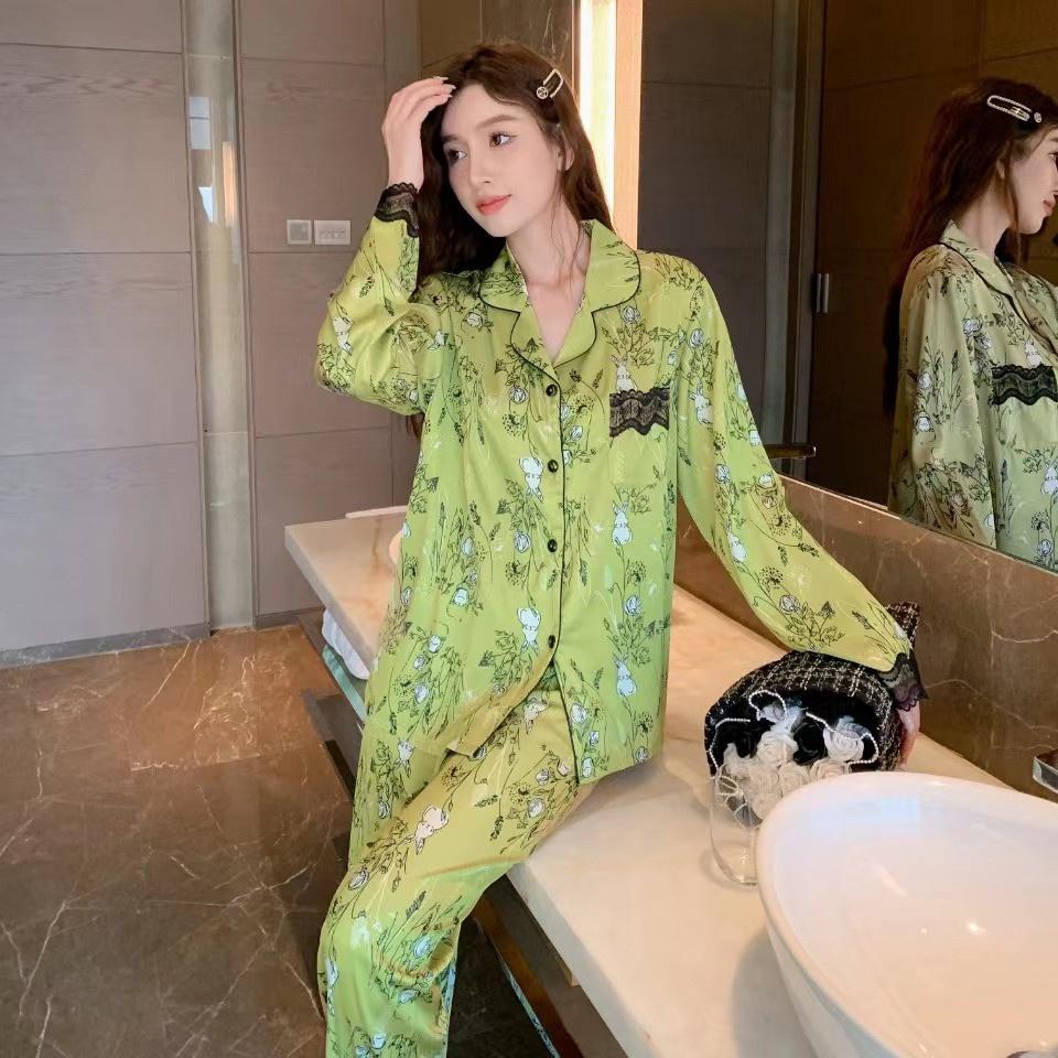 Pirnt Fashion Country SET Femei Maneca Lunga Ice Silk Dantela Sweet Country