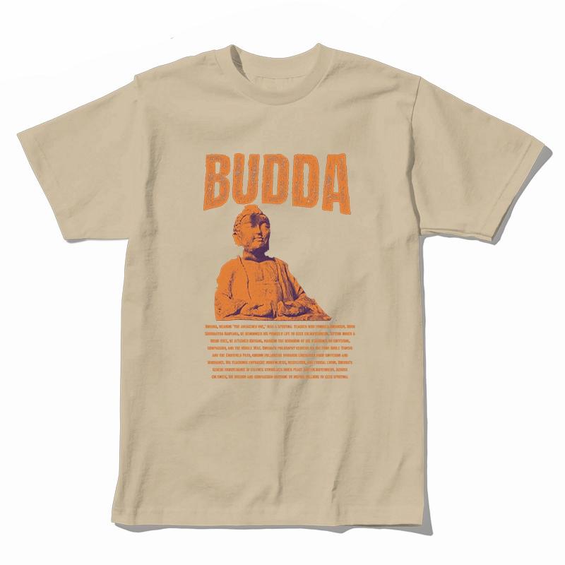 Coolmind U0003-T2 100% Cotton Cool Budda Statue Print Men T Shirt Exclusive Graphic Tshirt Men Big Size Tee Shirts