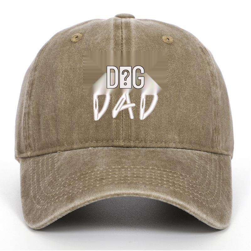 Men's Pure Cotton Distressed Sun Hat with "DOGDADDOGMOM" Embroidery - Large Brim Baseball Cap