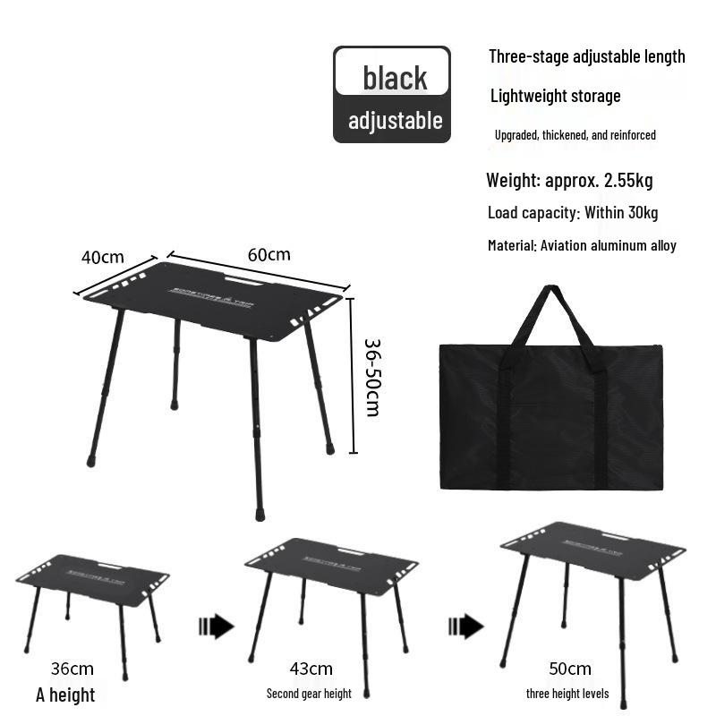 Portable Aluminum Tactical Table: Lightweight, Multifunctional, Height-Adjustable for Camping and Picnics