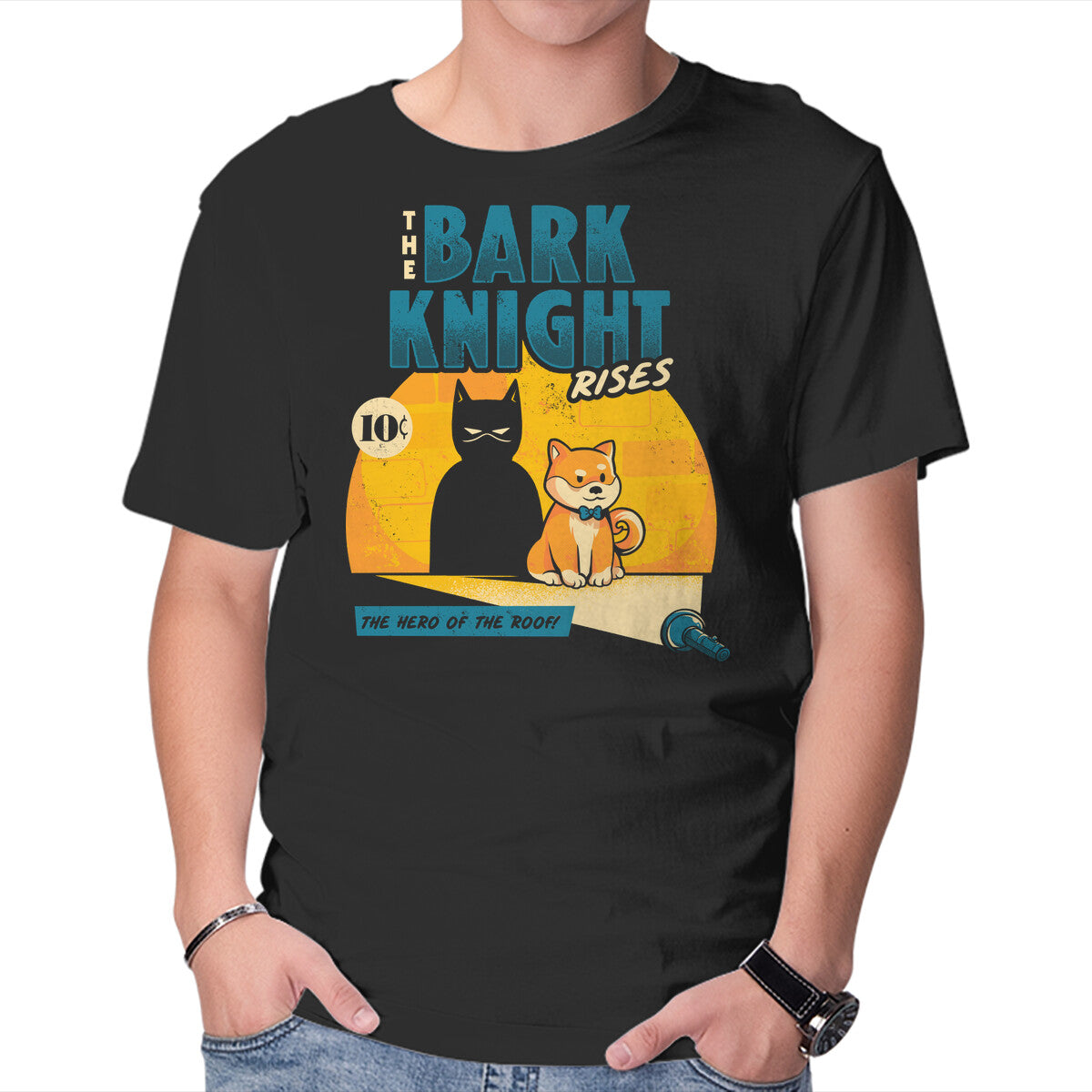 Unisex Crew Neck T-Shirt The Bark Knight Graphic Short Sleeve Casual Tee XS
