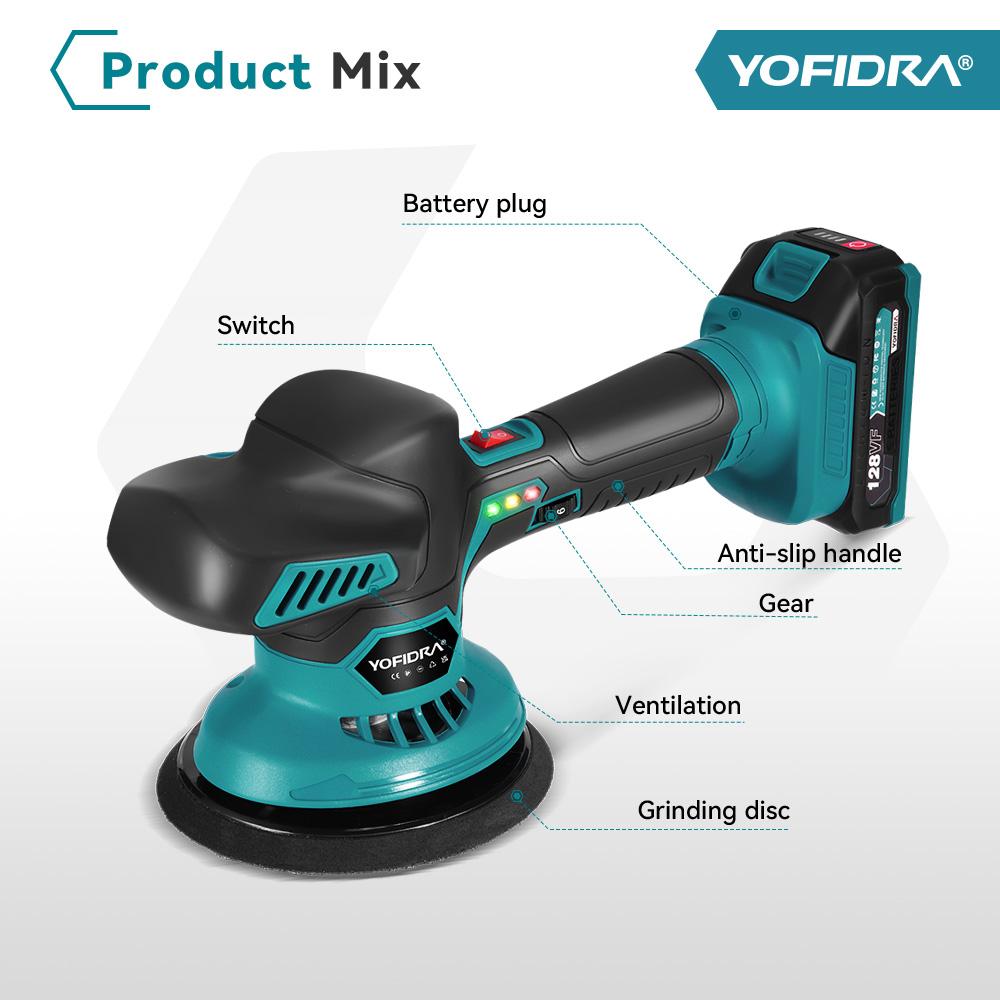 YOFIDRA 6 Gears Car Polisher 7000rpm Electric Polish Automobile  Polishing Sealing Glaze Machine Rotary Tool For 21V 18V Battery