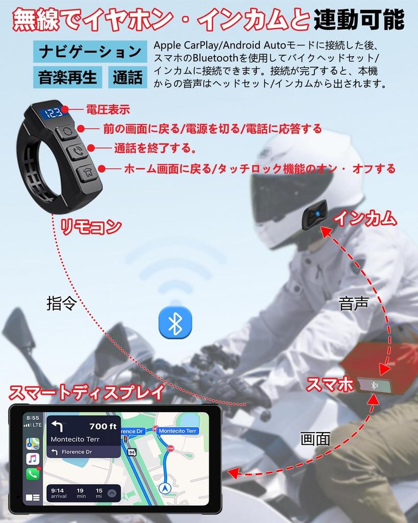 NikoMaku Motorcycle Smart Monitor with Automatic Brightness Motorcycle Navigation Auto Large IPX7 Intercom Mounting Wired Remote Japanese Instruction