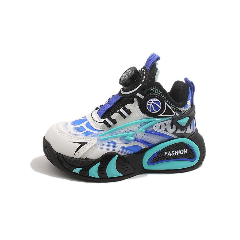 Boys' Fleece-lined Thickened Stylish Sneakers, New Winter Model for Older Children, with Rotating Buckle Casual Shoes
