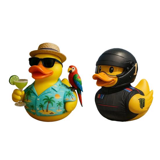Tropical Tribute Duck Beach Vacation Duck Statue Resin Duck Wearing Hawaiian Shirt Collectible Decoration for Desk Car Dashboard