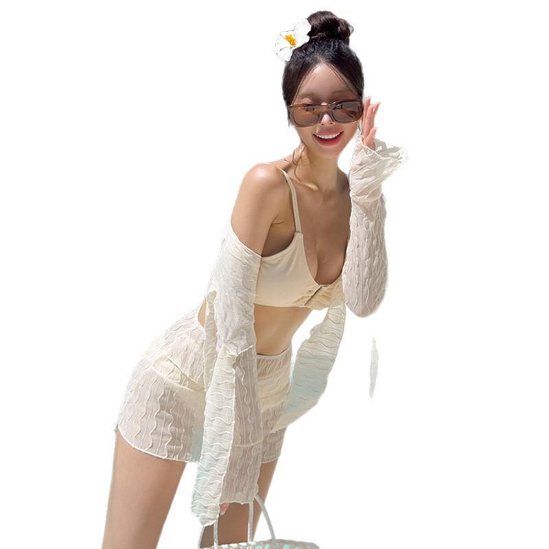 South Korea 1011 hot spring new sexy bikini four-piece blouse solid color swimsuit split swimsuit women