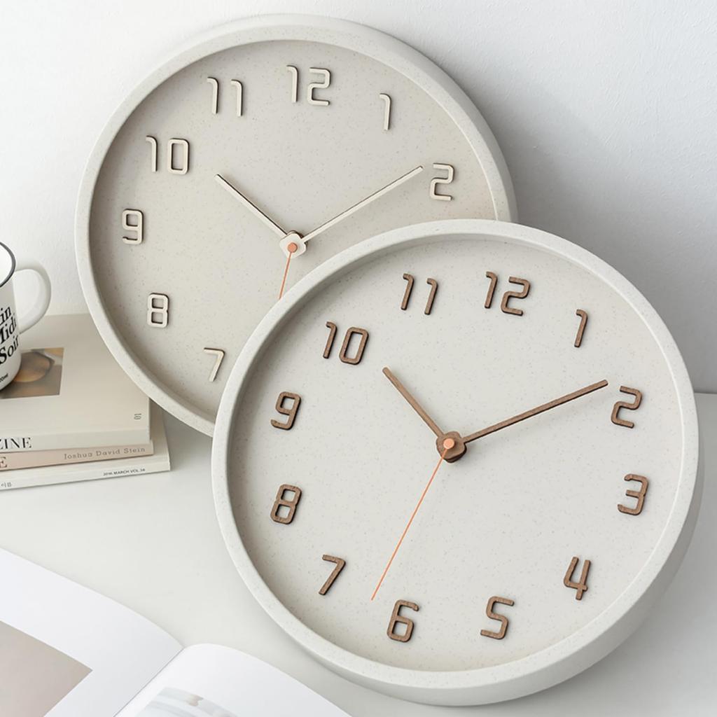 Mermbe Wand Stilvoll und Retro Wand Neu Weizenstroh 3D Groß Holz Haus Wohnzimmer Schlafzimmer Uhr, Einfach, Leise, Uhr, 12 Zoll (30cm Durchmesser), Rahmen,