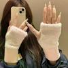 Women's Soft Winter Warmth Luxury Plush Knitted Fingerless Gloves Solid Color Imitation Mink Fleece Half Finger Gloves