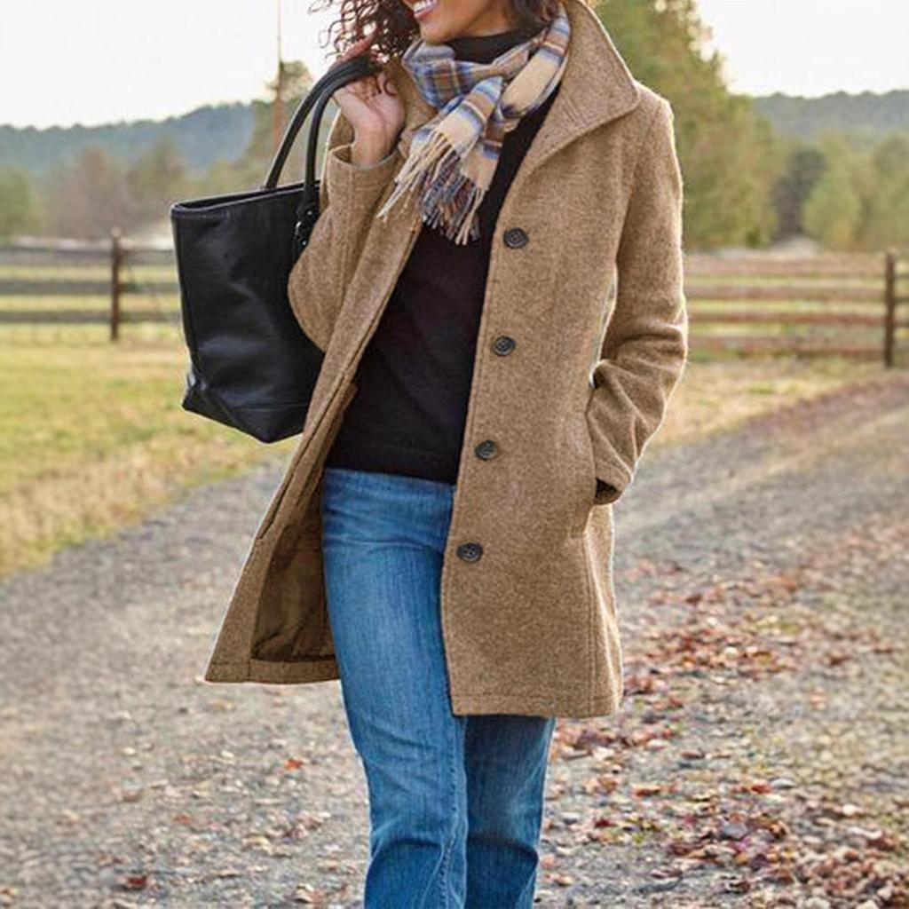 Palton gros din lână pentru femei, toamnă și iarnă, de lungime medie