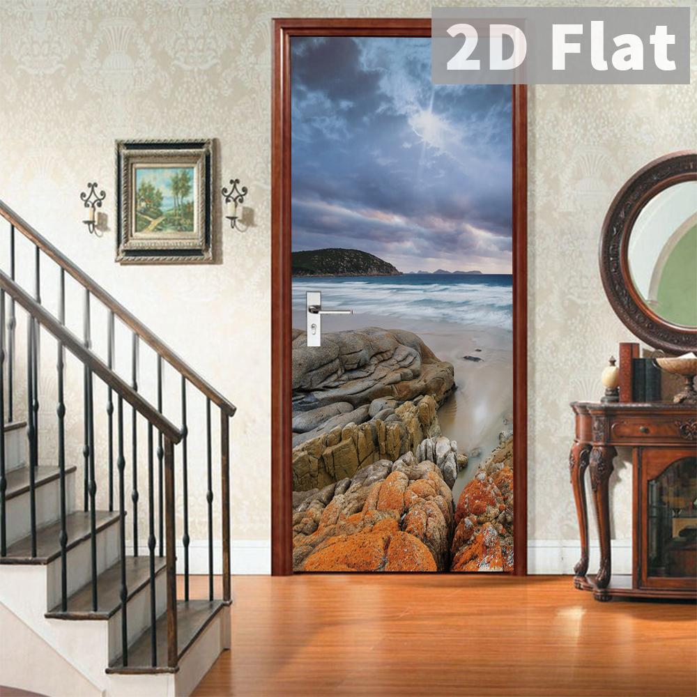 76Style 77/90cm Self-Adhesive Door Stickers Removable Wall Sticker Scenery Wallpaper Stone Stair Murals for Doors Modern Home Decor