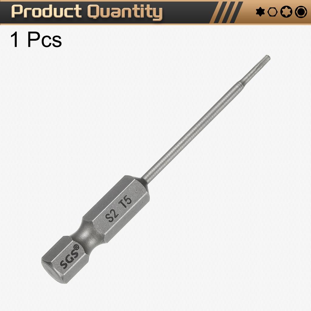 1/3/5pcs T5-T50 Torx Head Screwdriver Bit 1/4" Hex Shank Magnetic No Hole Tamper Proof 6 Point Star S2 Screw Driver Drill Bits
