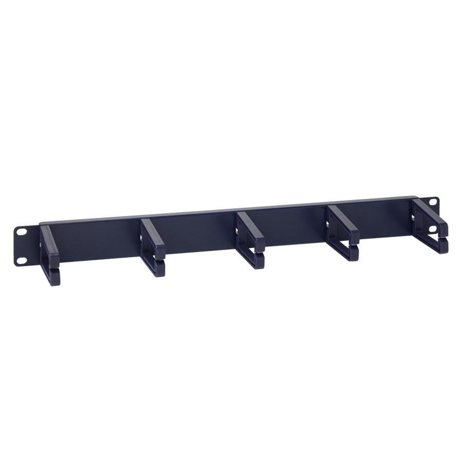 19" 1U external cable holder with 5 plastic holders on a black strip
