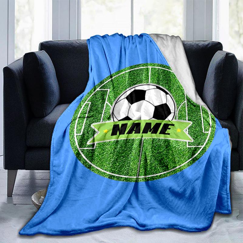 1PC Custom Name Soccer Field Ball Name blanket versatile,all-season throw suitable for the living room,bedroom,camping,travel,and gift
