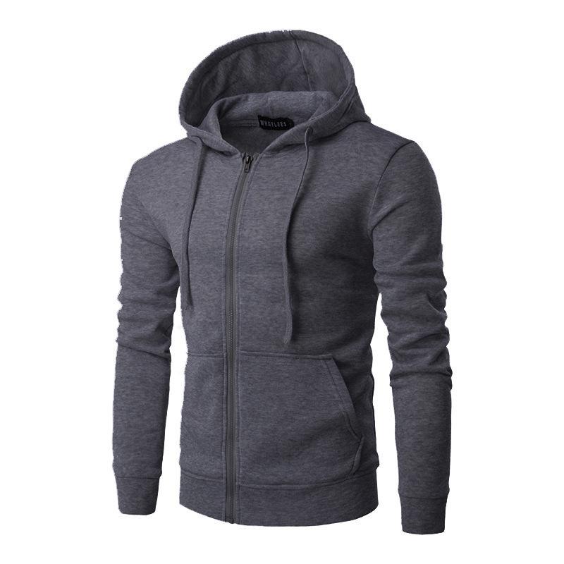 2026 Hooded Zipper Men s Slim Hooded Sports and Casual Long Sleeve Sweatshirts S серый