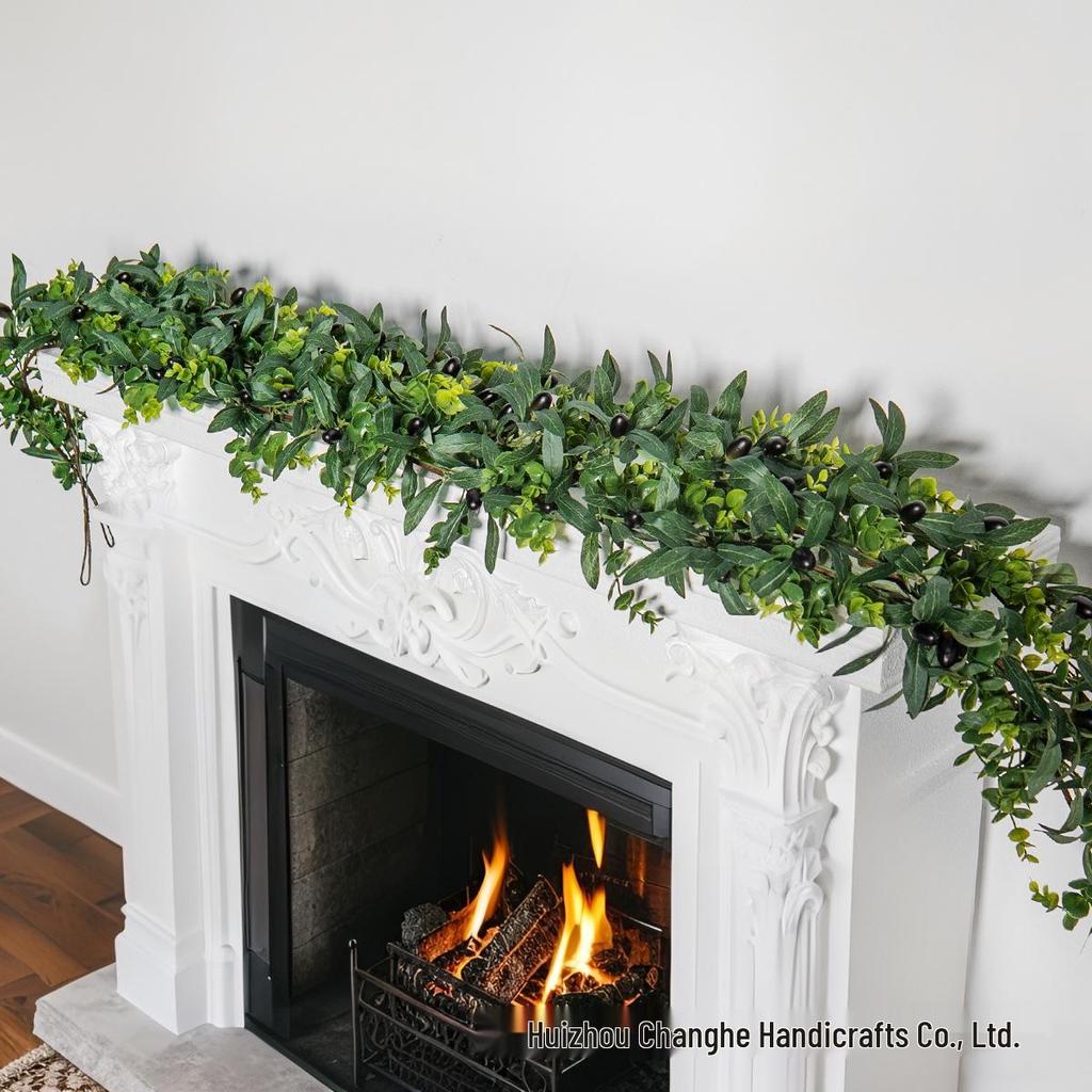 Simulated Green Olive & Eucalyptus Plant with Fruit Rattan Pine Cypress Vine for Wall Decoration.
