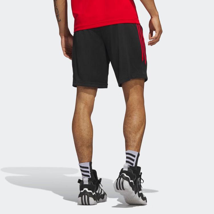 Adidas Logo Print Striped Basketball Shorts Men Bottoms Black IC2452