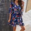 Vacation Casual Printed Lace Up Chiffon Dress