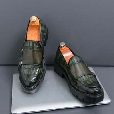 Fashion Men's Monk Strap Formal Leather Shoes Handmade Double Buckles Wedding Business Dress Shoes Men Luxury Green Dress Derby Shoes
