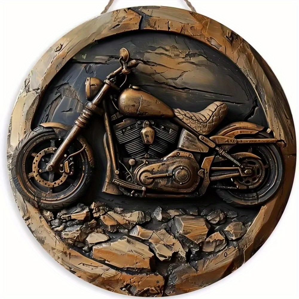1pc 2d Flat Retro Motorcycle Circular Wooden Sign - 20cm, Suitable for Home Living Room, Bar, Caf É, Farmhouse Porch Decoration, Father's Day Gift