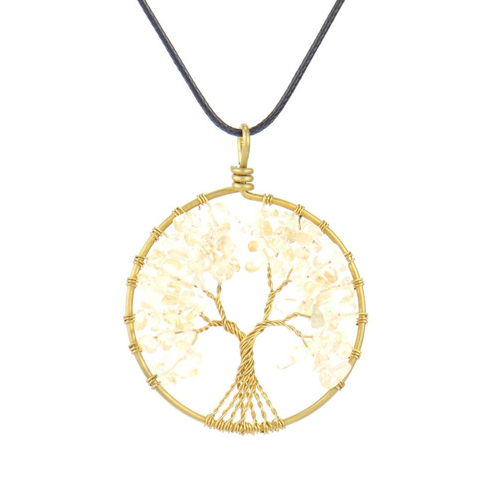 Hand-Wound Natural Gravel Raw Copper Tree Root Life Tree Necklace Crystal Stone Pendant Necklace N46