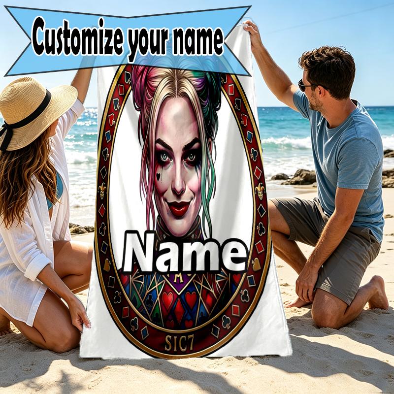 Custom Name Personalized Superhero Print Beach Towel, for Trip Camping Beach Party Home Decor, Birthday Gift for Family & Friends