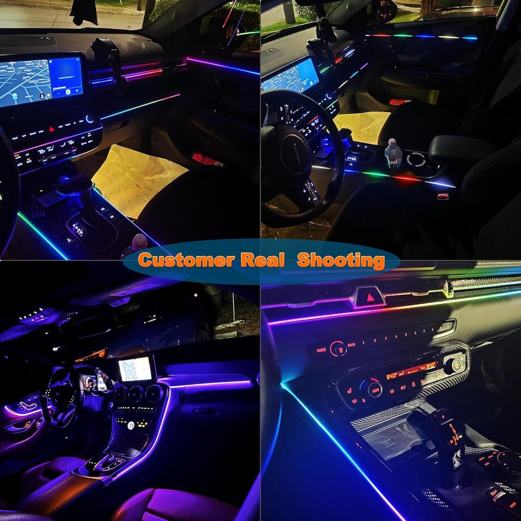 Car LED Strip Light Acrylic Interior LED Lights with Music Sync Dynamic Rainbow Dream Color Chasing for Car Ambient Lighting Kit