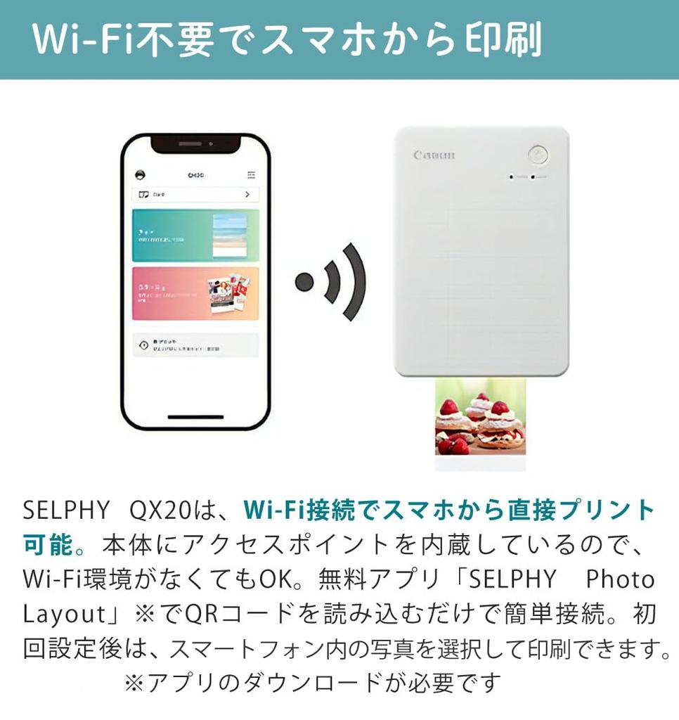 Canon Selphy QX20 Smartphone Printer (White, 6752C001) with Genuine 60-Sheet Label Ink Set (XC-60L) and AC Adapter (3-Piece Set)