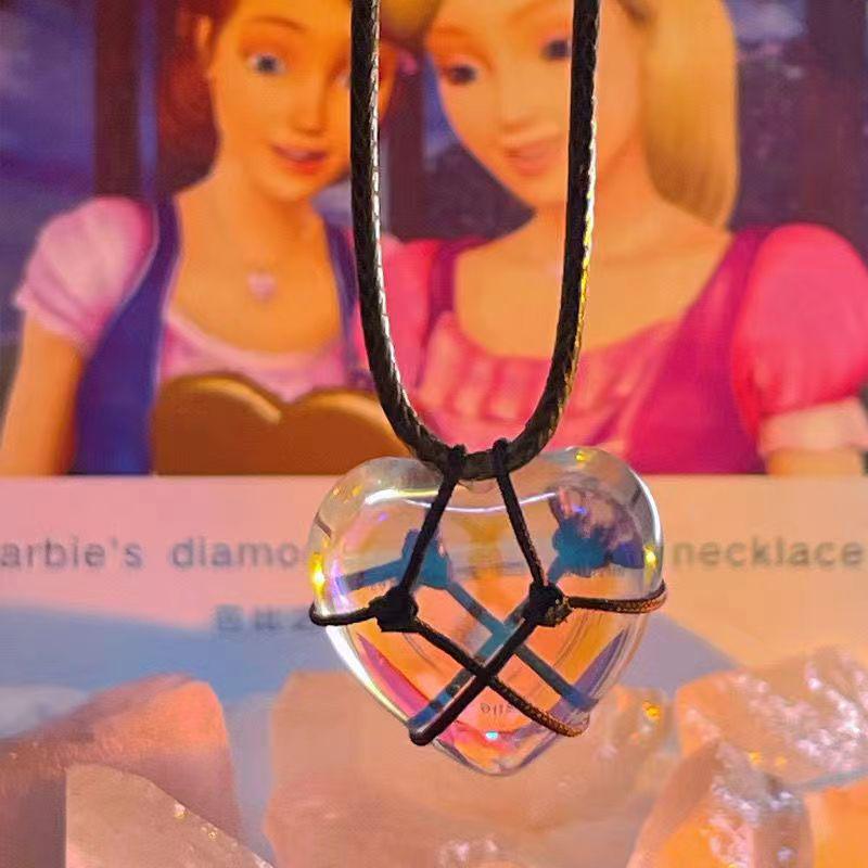 Colorful Cartoon Barbie Heart Crystal Necklace - Princess Diamond Castle Best Friend Jewelry Gift