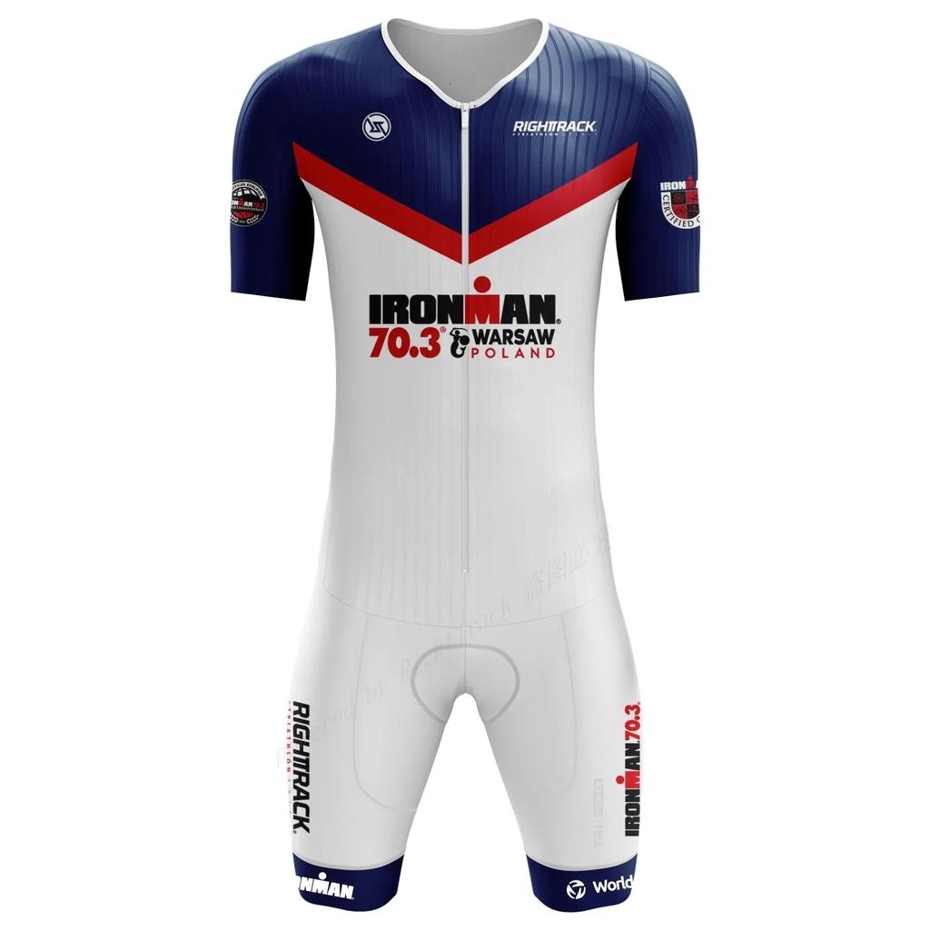 Mens Short Sleeve Triathlon Jersey Set - 100% Polyester Cycling Skinsuit with Sponge Pad Shorts - Lightweight Breathable Swimskin for Triathlon,