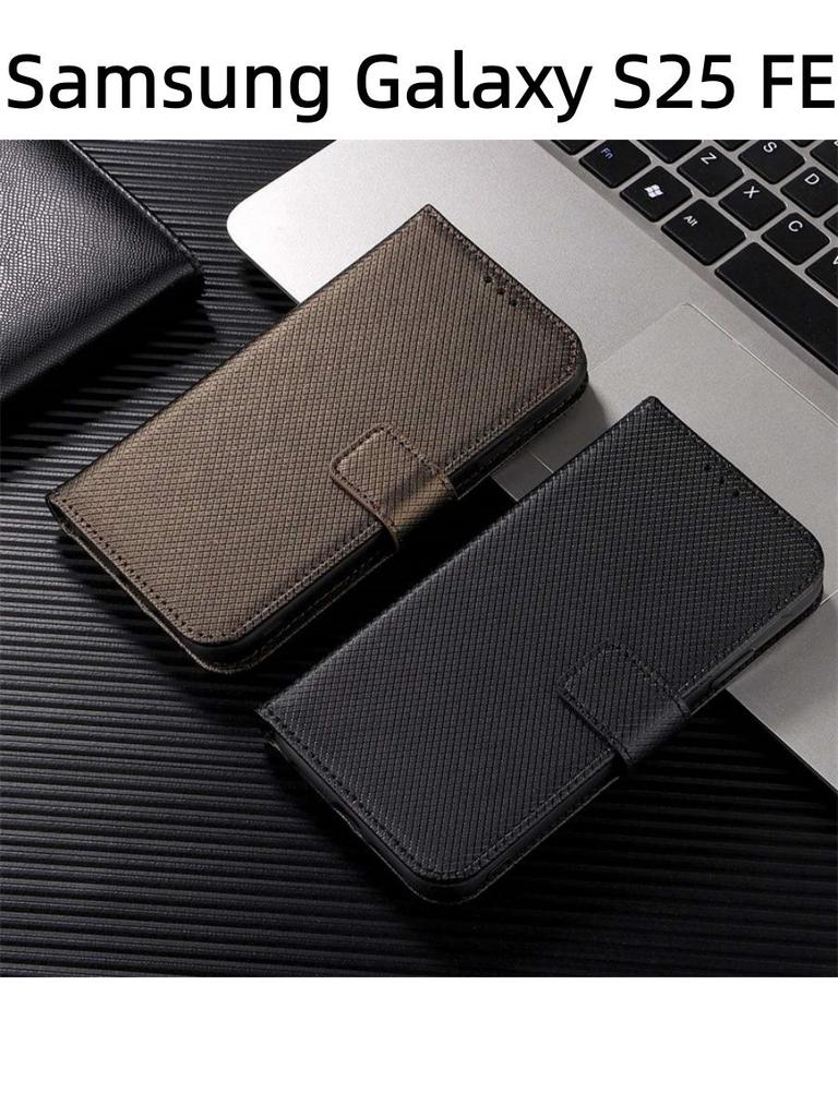 For Samsung Galaxy S25 FE / S26 FE Case Diamond Pattern Card Slot Soft Silicone External Leather Support Function Flip Cover Attraction Closure
