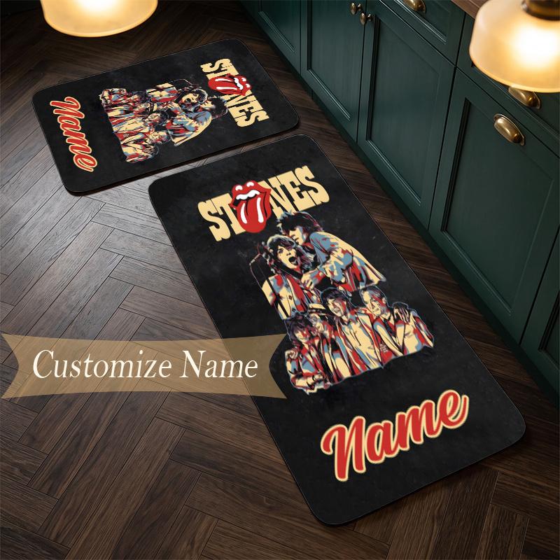 Rolling Stones (1) Customize Name Flannel Kitchen Mat Soft Non-Slip Kitchen Floor Runner Rug for Home Kitchen Decor