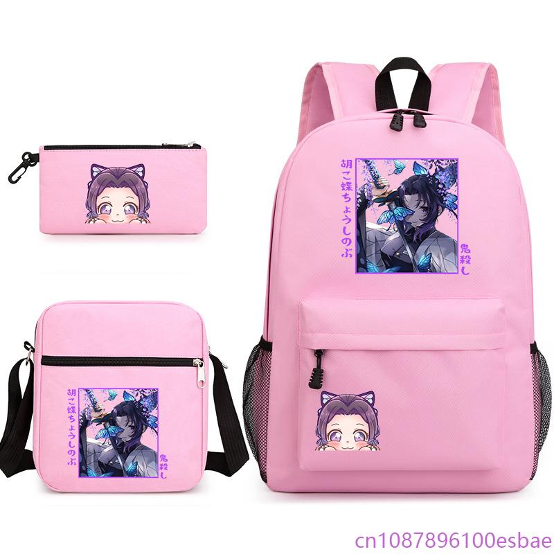 Set Zaino 3 Pezzi per Ragazze Anime Kochou Shinobu Zaino in Oxford Borsa a Tracolla e Astuccio