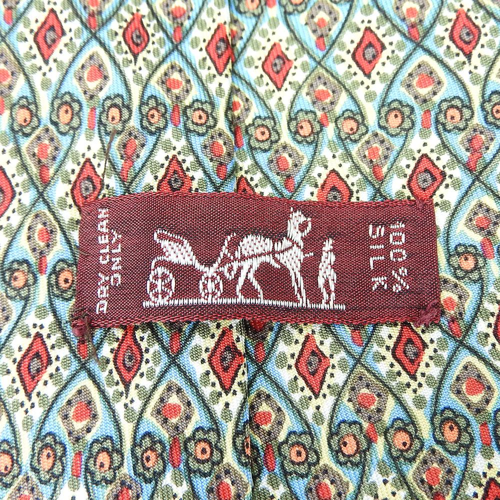 USED HERMES Necktie Silk Green System Business Fashionable Overall Handle Mens
