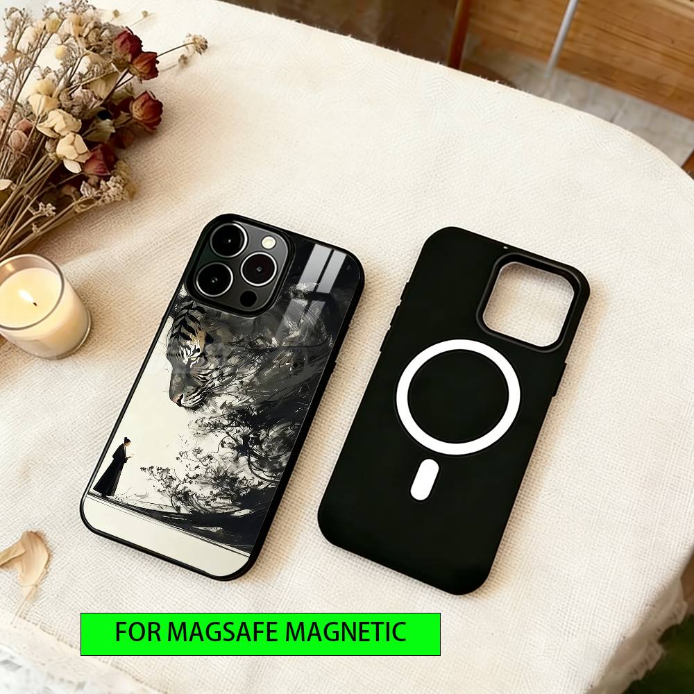 Minimalist Ink Art Phone Case For iPhone17,16,15,14,13,12,11 Plus,Pro Magnetic with Magsafe Wireless Charging