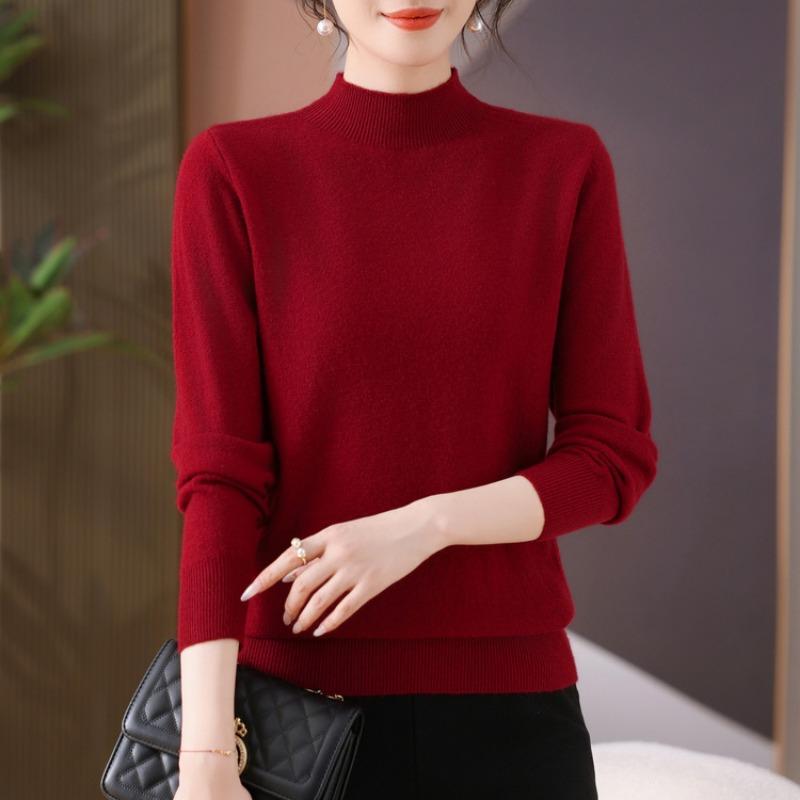 New sweater women's semi-turtleneck autumn and winter long-sleeved warm-knit bottoming shirt short versatile slim-fit sweater