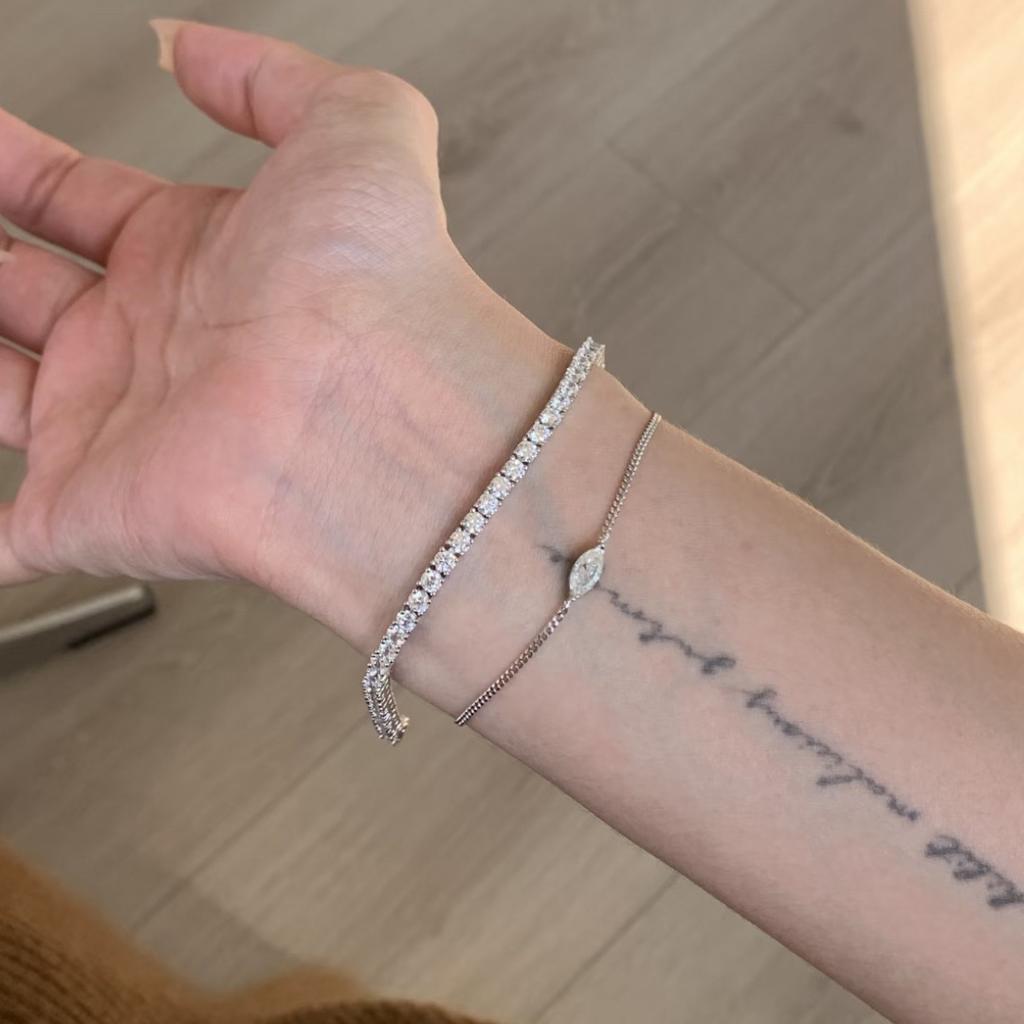 French-style light luxury four-prong diamond tennis bracelet for women, sparkling zirconia, niche high-end couple's jewelry with hidden clasp