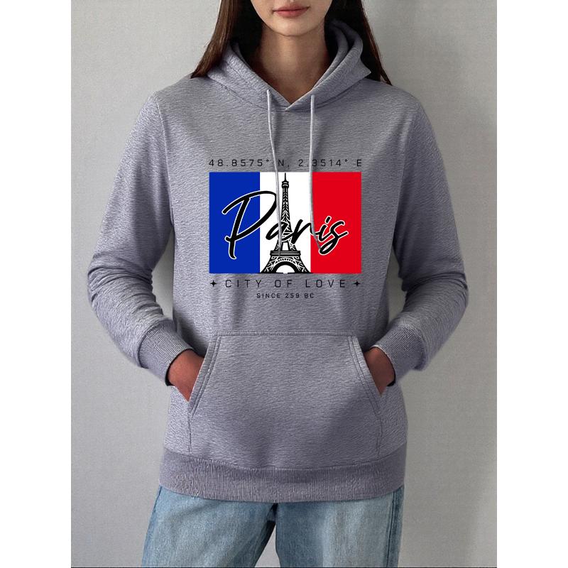 Paris City Of Love Printing Hoodies Women Autumn Winter Fleece Warm Sweatshirts Basics Pocket Pullovers Casual Loose Clothes