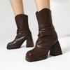 Women's high-heeled short boots autumn and winter new European and American style waterproof table thick heel solid color large size short boots