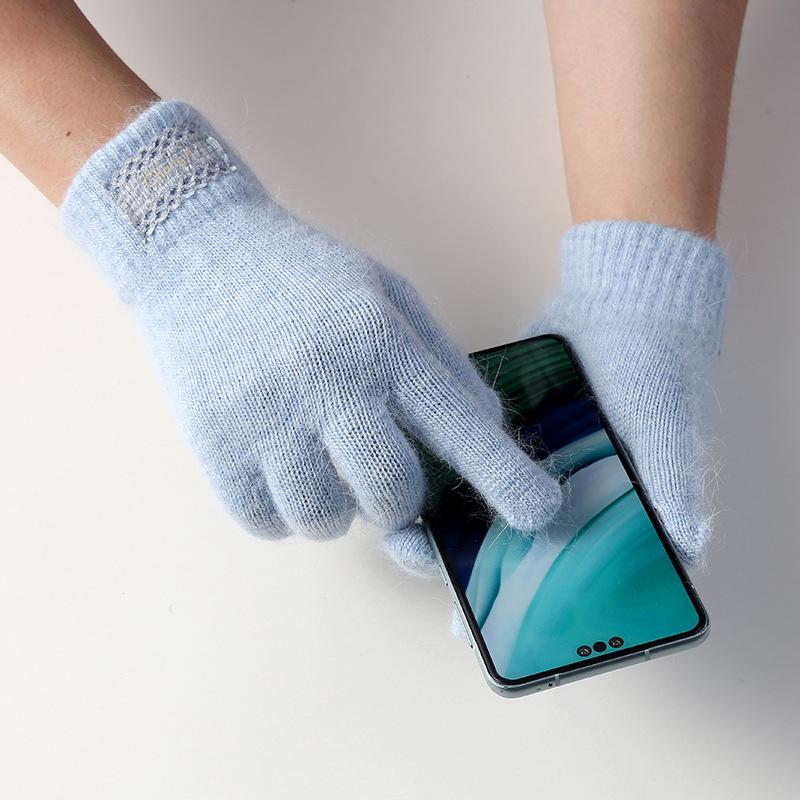 Women's Winter Warm Plush Knitted Fingerless Touchscreen Gloves in Candy Colors