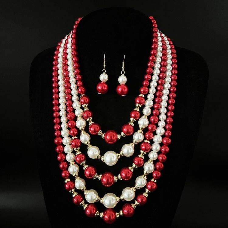 Modern Multi Strand Imitation Pearls Jewelry Set With Coordinating Earrings Sturdy Stylish Accessory Collection