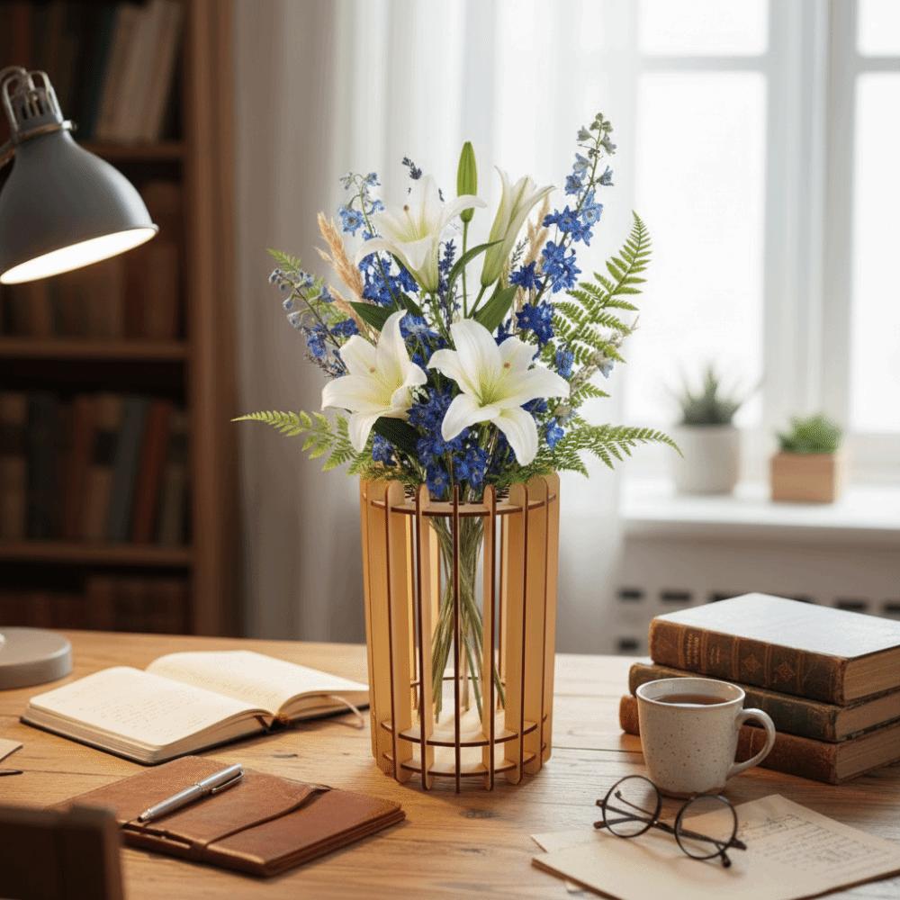 Artistic DIY Wooden Vase Unique Floral Container Creative 3D Puzzle Vase Desktop Ornament