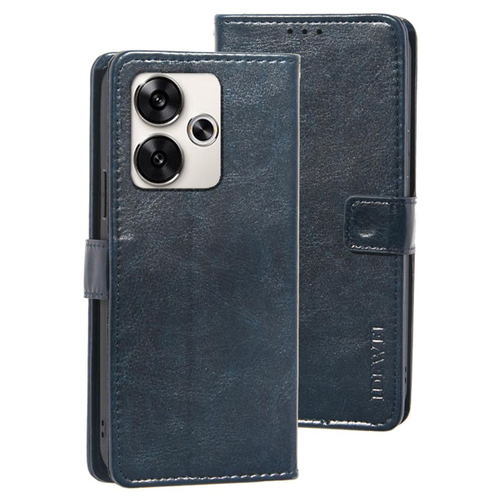 

For Xiaomi Poco F6 5G/Redmi Turbo 3 5G Case Crazy Horse Texture Leather Flip Phone Cover Dark Blue