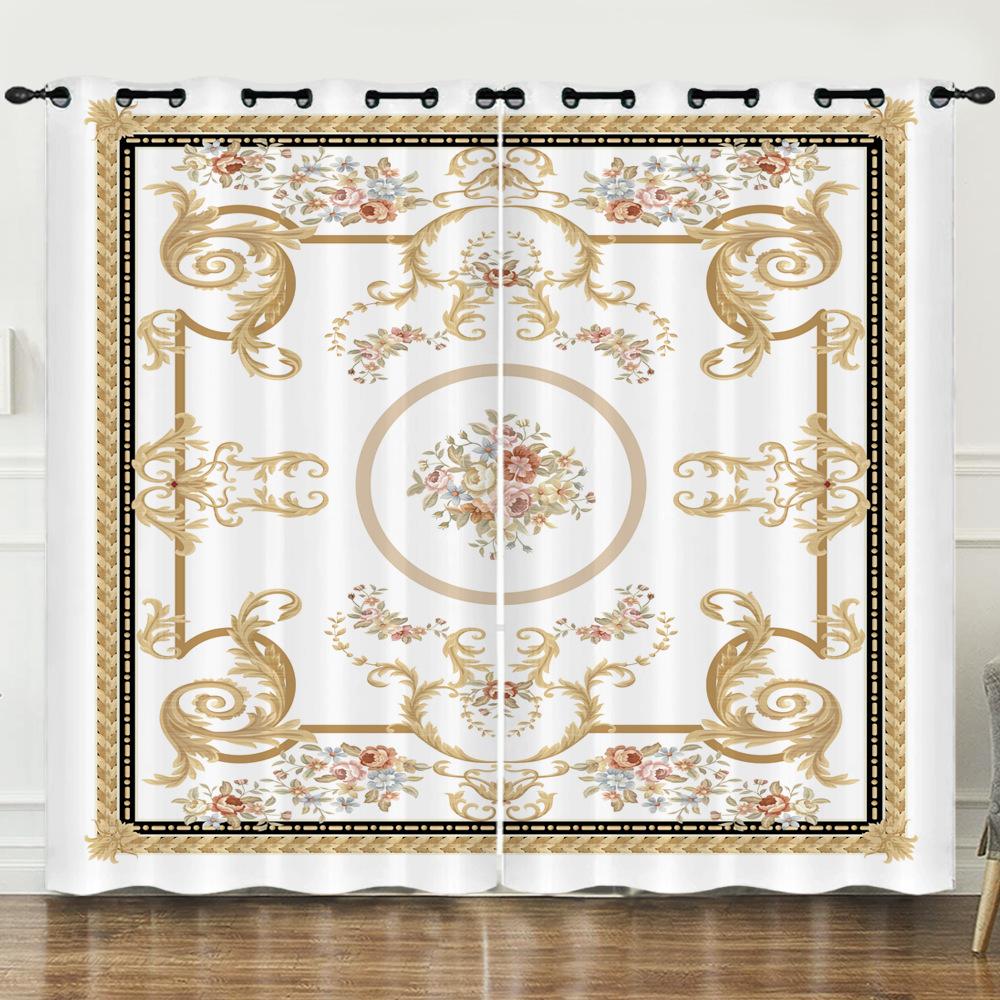 Curtain Ethnic Pattern Simple 3D Digital Printing Blackout Curtain Punching