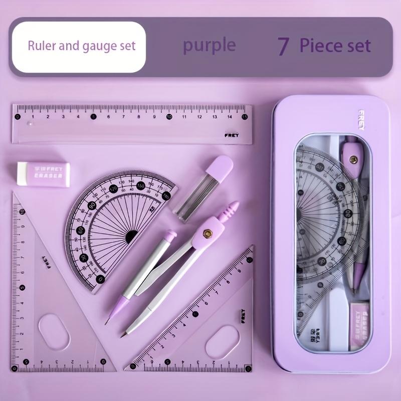 1Set of 7-In-1 Measurement And Drawing Tool Set -  Suitable for Students, Including Compasses, Protractors, Rulers And Erasers.
